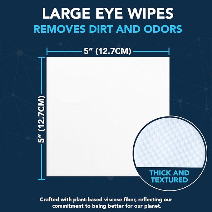 NOVEHA Dog Eye Wipes - Plant-Based Eye Wipes for Dogs - Formulated to Remove Eye Debris, Tear Stains & Eye Discharge - Safe, Convenient, and Large Unscented Wipes (100 Counts, Single Packaging)
