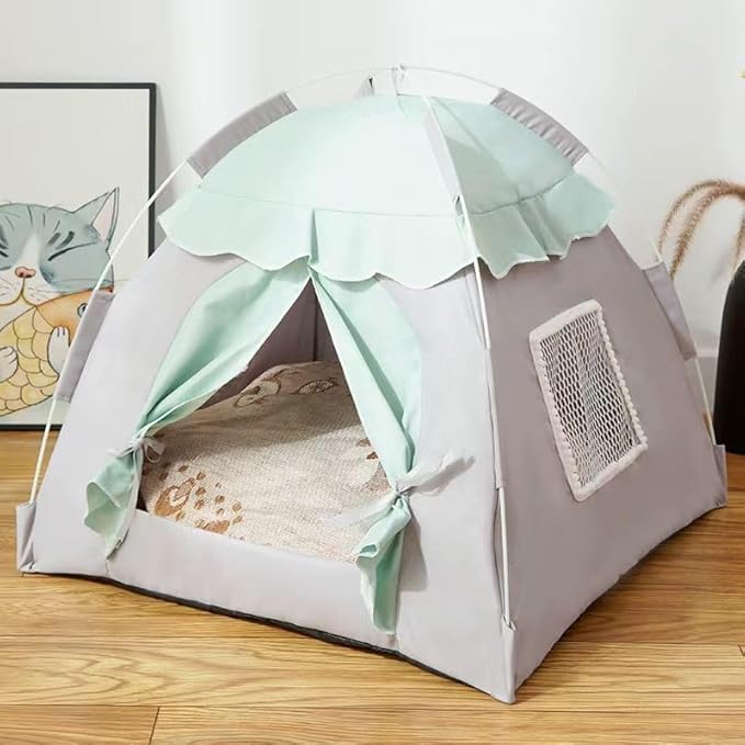 Cute Cat Teepee Cave, Cat Tent Foldable Indoor Outdoor with Thick Mat,Puppy Bed Tent,Bunny Pet Tent Teepee,Portable Dog House Teepee Tent, Cat Bed,Dog Bed Tent,Puppy Bunny,Pet Tent Teepee (W, M)