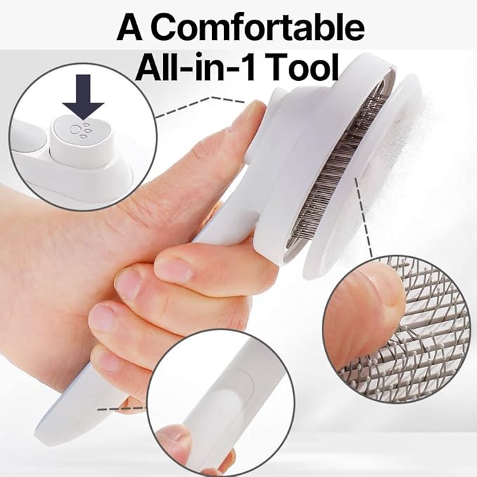Pet Grooming Brush, Self Cleaning Slicker Brush for Dogs Cats, Remove Loose Fur Undercoat Mats Long, Short Tangled Hair, Pet Massage Self Cleaning (Gray)