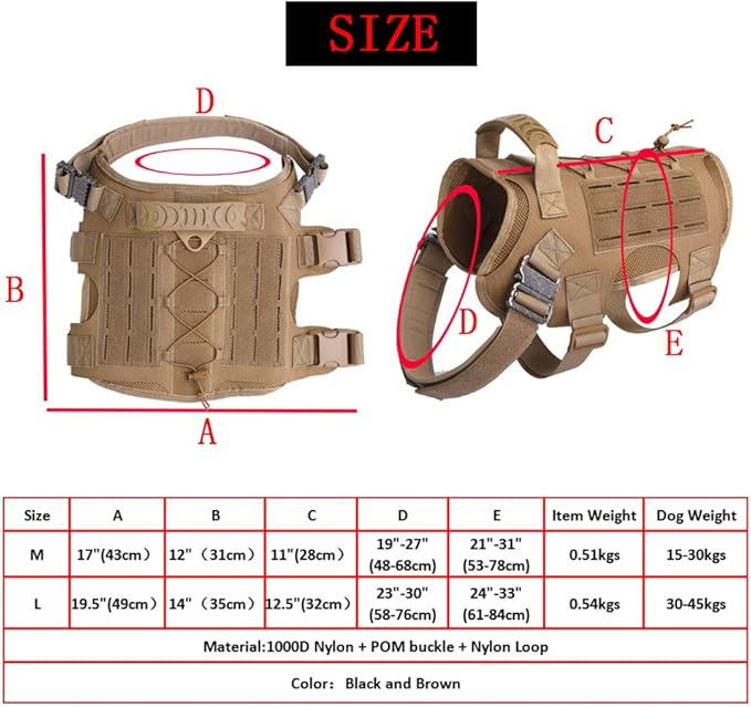 Tactical Dog Harness for Medium Large Dogs No-Pull,Dog Vest Harness with Metal Buckle,Adjustable Military Dog Harness with Laser Molle Panels for Hiking Training with Handle with Pockets