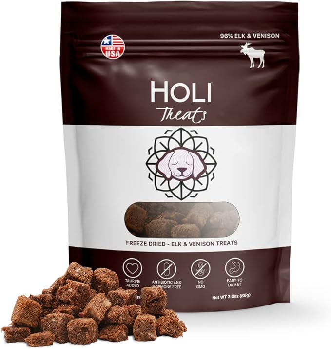 HOLI Elk & Venison Freeze Dried Dog Treats - All Natural and Wild Caught | Vitamin and Mineral Fortified | Made in USA - Human Grade - Grain Free - Diabetic Friendly - 6oz