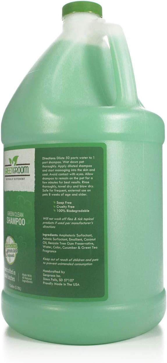 Green Groom Green Clean Dog Shampoo, 1 Gallon - Plant Based Ingredients, 50:1 Concentrated, Moisturizes Dry Itchy Sensitive Skin, Antioxidant Rich, Professional Grade