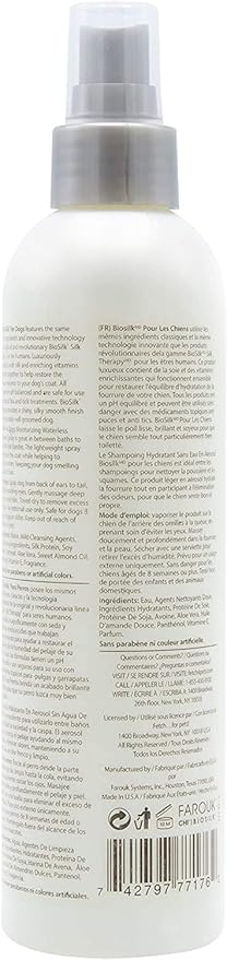 BioSilk for Dogs Silk Therapy Deep Moisture Waterless Shampoo Spray, 2 Pack | Waterless Dog Shampoo Spray for All Dogs and Puppies | 8 Fl Ounces, Pack of 2