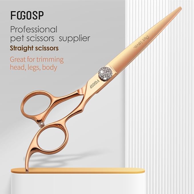 Rose Gold Titanium Professional 7'' Straight Dog Grooming Scissors Cutting Dog Hair for Dogs Pet Japan 440C Right Handed Dog Trimming Scissors for Teddy Shih Tzu (7,Straight)