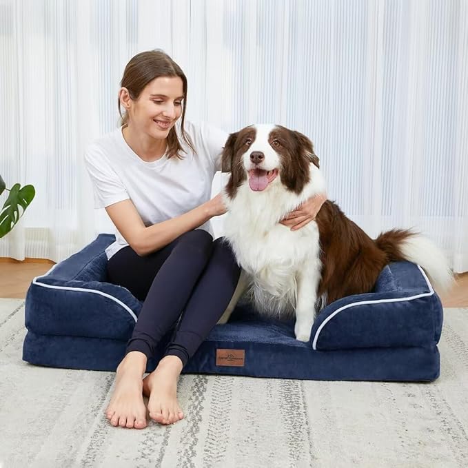 Extra Large Dog Beds, Waterproof Orthopedic Foam Dog Beds, XL Dog Bed with Bolster, Washable Dog Bed Sofa Pet Bed with Removable Cover & Non-Slip Bottom(X-Large,Navy Blue)