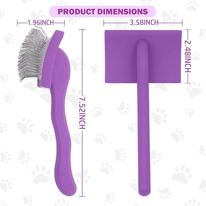 Slicker Brush for Goldendoodles, Labradoodles & Poodles - Grooming Kit for Medium & Long Haired Dogs (Purple)