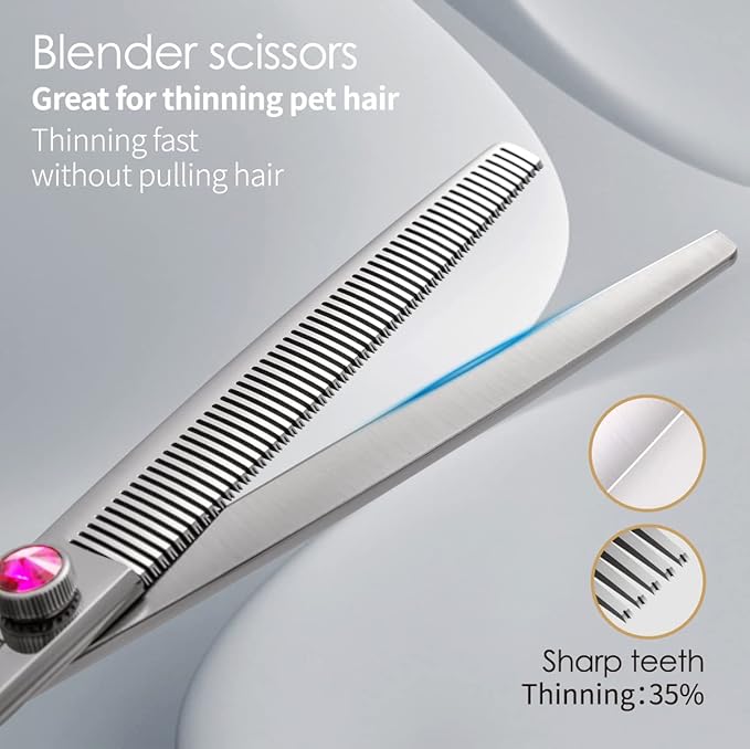 Dog Grooming Scissors Kit 7 in Professional Curved Thinning Straight Chunkers Shears and Comb 5pcs Set for Grooming Dogs Cat Pet Japanese 440C Stainless Steel(7.0'',Kit)