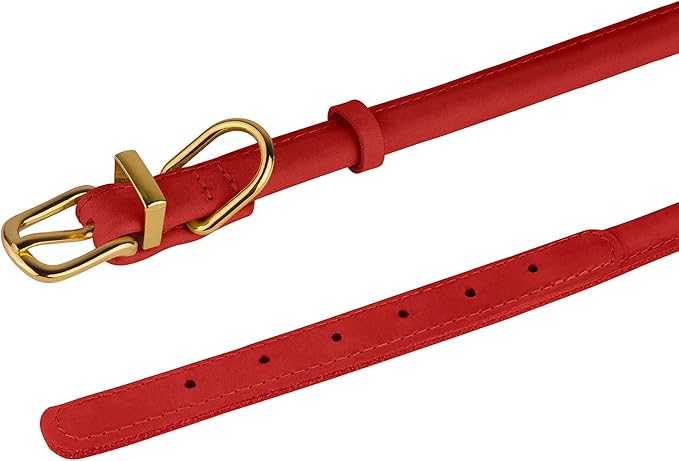 BRONZEDOG Rolled Leather Dog Collar with QR ID Tag Adjustable Soft Round Collars for Small Medium Large Dogs Puppy Cat (16" - 19" Neck Size, Classic Red)