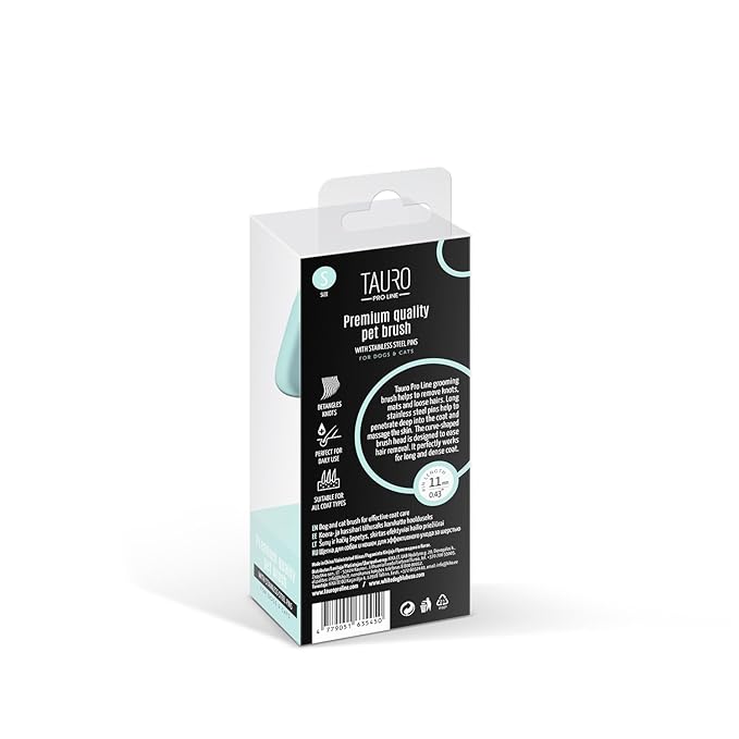 TAURO PRO LINE - Slicker Brush Rectangular S | Premium brush for dogs & cats with soft, flexible cushion ergonomic design. | Included: 1x grooming brush in Mint, Dimensions: Rectangular, 2,7 x 6.2in