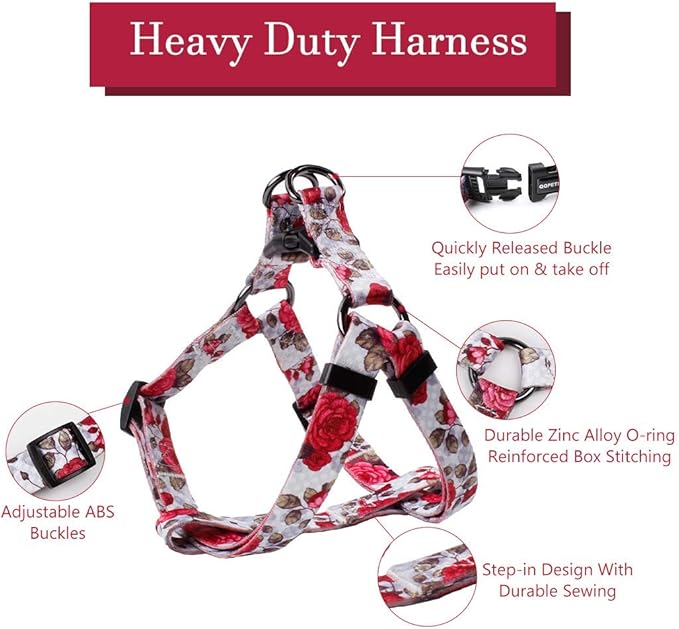 QQPETS Dog Harness Leash Set Adjustable Heavy Duty No Pull Halter Harnesses for Small Medium Large Breed Dogs Back Clip Anti-Twist Perfect for Walking (L(23"-32" Chest Girth), Rose)