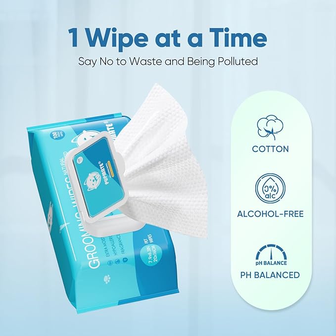 Natural Pet Grooming Wipes, 100 Fresh Counts, Extra Moist & Thick for Dogs & Cats, Puppies & Kittens Set of 2
