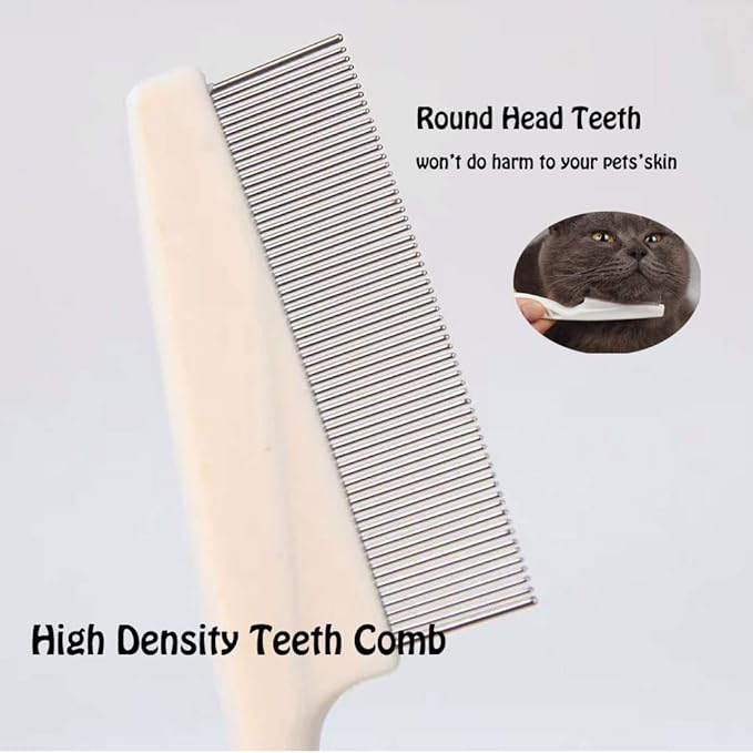 Set of 10 Pet Dog Grooming Lice Comb, Metal Head Comb for Long Hair, Dog Tear Stain Remover Combs, Hair Combs Remover for Dogs Cats, Removes Crust Mucus and Stains - 5 Types