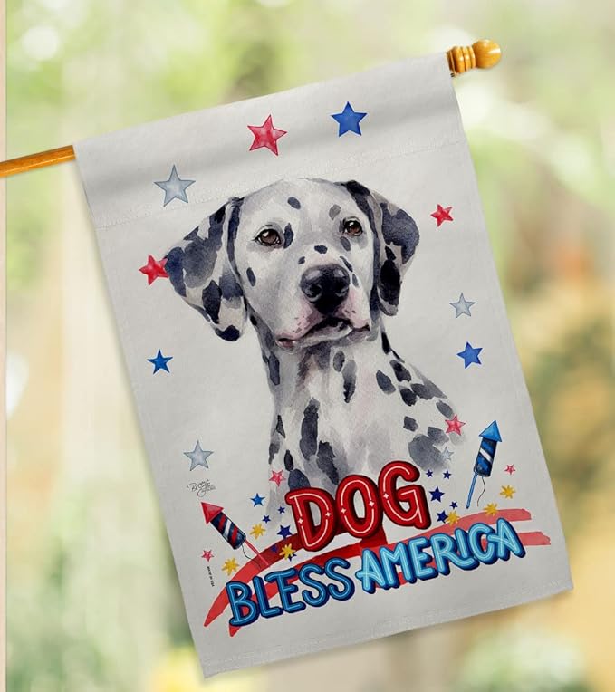Breeze Decor Patriotic Dalmatian House Flag 2 pcs Pack Dog Puppy Spoiled Paw Canine Fur Pet Nature Farm Animal Creature Decoration Banner Small Garden Yard Gift Double-Sided, Made in USA