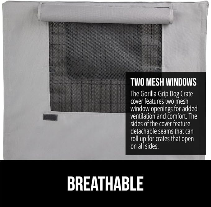 GORILLA GRIP Dog Crate Covers Compatible with Amazon Basics Dog Crates, All Sides Open, Privacy Cover Fits 24" Wire Kennel, Breathable Mesh Windows, Light Reducing Puppy Training Cage Topper, Gray