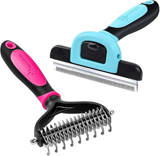 MIU COLOR Pet Grooming Brush, Deshedding Tool for Dogs & Cats(Blue) & MIU COLOR Pet Grooming Brush, 2 Sided Undercoat Rake for Dogs & Cats(Pink)