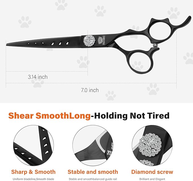 7” Professional Straight Dog Grooming Scissors – Sharp Stainless Steel Pet Shears for Dogs & Cats, Full-Body Hair Trimming Tool for Groomers & Home Use