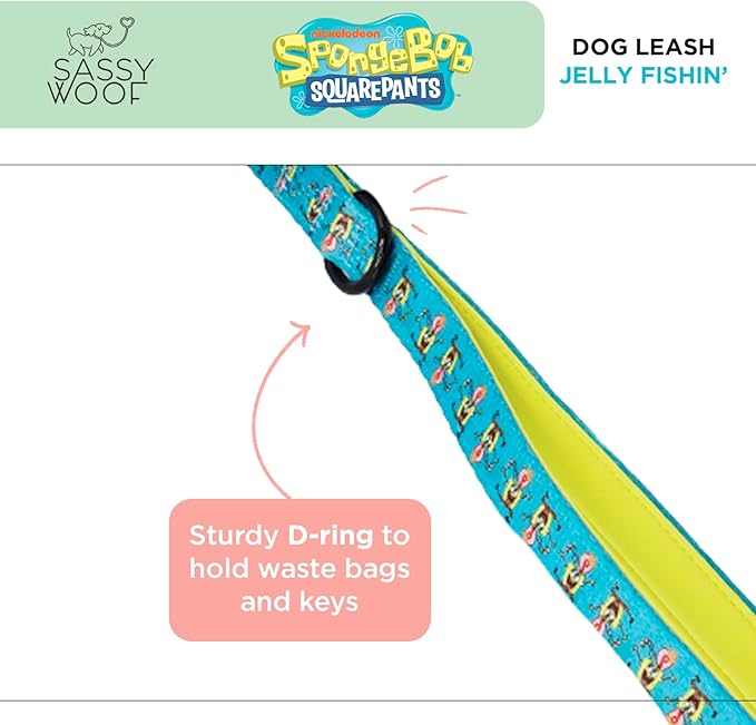Spongebob Squarepants™ Jelly Fishin' Dog Leash 60-Inch with Patented Design and Neoprene Padded Handle - Comfortable, Durable, and Stylish for Small to Large Dogs