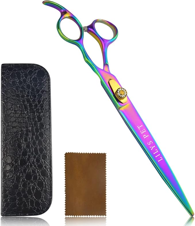 LILYS PET HIGH-END SERIES 8-Inch Japan 440C Rainbow Color Pet Grooming Straight Cutting Scissors,Dog Cat Straight Scissors,Dog Cat Grooming Scissors