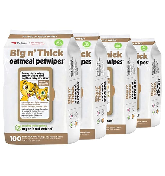 Petkin Large Oatmeal Pet Wipes for Dogs and Cats, 400 Count, Soothes Itchy Skin and Cleans Ears, Face, Butt, Body and Eye Area