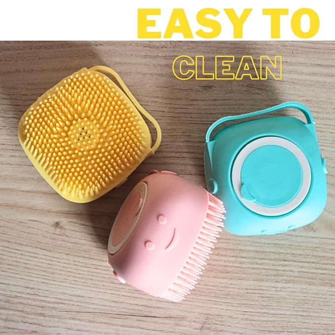 Pet Brush with Shampoo Dispenser - Yellow Silicone Bath Brush with Soap Scrubber for Relaxing & Non-Stress Grooming of Dogs and Puppies