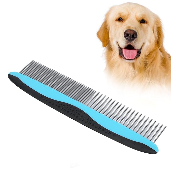 Pet Grooming Dematting Comb with Stainless Steel Teeth Detangling Tool for Knots, Loose Fur Non Slip Handle Comb for Cats Dogs Ideal for Long and Short Hair Pets