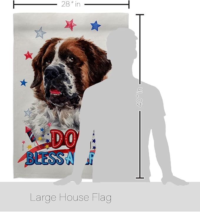 Breeze Decor Patriotic St Bernard Dog House Flag Pack Puppy Spoiled Paw Canine Fur Pet Nature Farm Animal Creature Applique Decoration Banner Small Garden Yard Gift Double-Sided, Made in USA
