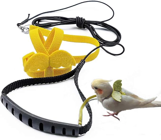 TBWHL Adjustable Parrot Bird Harness Leash Set Anti-bite Training Harness for Parrots Outdoor Flying Rope for Pigeon Grey Parrot Midsize Sulphur-Crested Cockatoo L (Yellow)