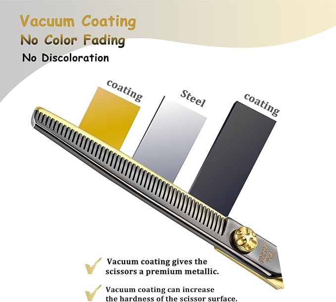 7.5'' Black & Gold Dog Grooming Scissors Set with Comb Curved Thinning Chunker Straight Shears 4PCS in Scissors Bag 440C Stainless Steel Sharp and Durable for Groomers and Beginners