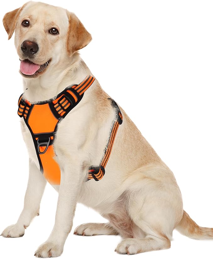 Dog Harness,No Pull Pet Harness Adjustable Reflective Pet Harness Easy Control Handle for Small to Large Dogs Soft Padded Puppy Vest (Orange, Large)