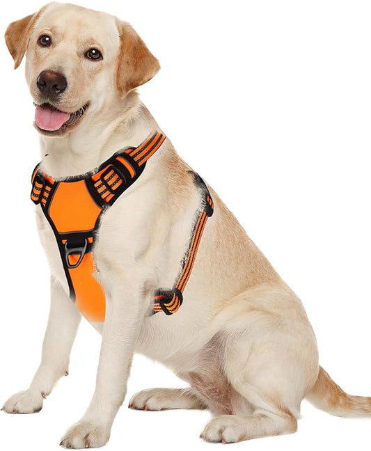 Dog Harness,No Pull Pet Harness Adjustable Reflective Pet Harness Easy Control Handle for Small to Large Dogs Soft Padded Puppy Vest (Orange, Large)