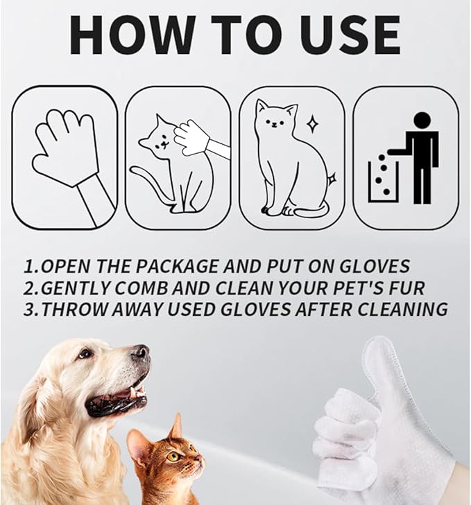 Pet Grooming Glove Wipes, Pet Bathing Wipes, PET Cleaning Deodorizing Bathing Wipes for Dogs & Cats, Cleaning Gloves for Dog and Cats, Pet Bathing Gloves Wipes for Daily Care and Traveling，6 PCS