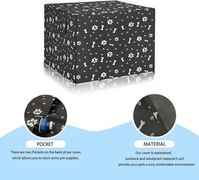 Dog Crate Cover, Dog Kennel Cover, Durable Breathable Dog Crate Cover 36 inch, Windproof Water Resistant Sun Protection Crate Cover Outdoor/Indoor, Black -S (36" L x 23" W x 25" H)