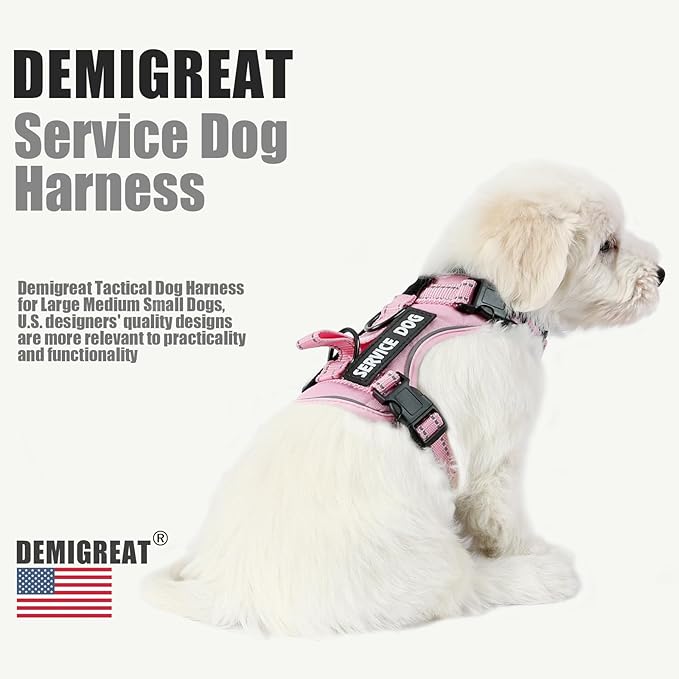 Demigreat Service Dog Harness, Reflective Dog Vest Harness with 5 PCS Patches, Adjustable Soft Oxford Pet Harness, Inner Layer Mesh, Easy to Control for Small Medium Large Dogs
