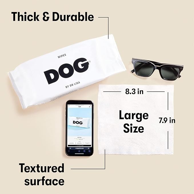 DOG by Dr Lisa - Dog Wipes - Plant-Based, Natural Bathing Wipes for Dogs - Made from 100% Compostable Bamboo - Vet-Created - Vegan, Non-Toxic - 240 Count