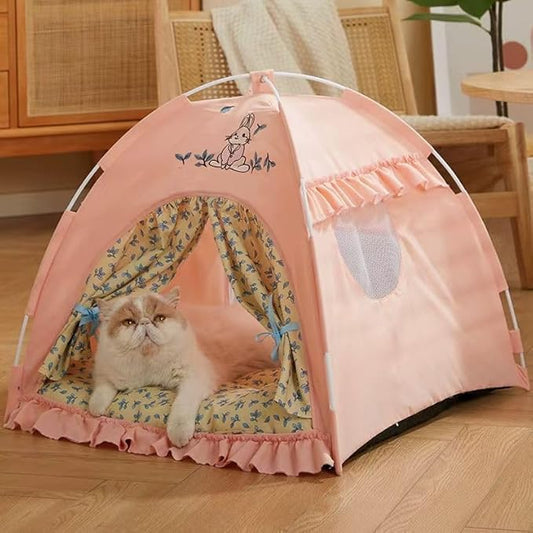 Cute Cat Teepee Cave, Cat Tent Foldable Indoor Outdoor with Thick Mat,Puppy Bed Tent,Bunny Pet Tent Teepee,Portable Dog House Teepee Tent, Cat Bed,Dog Bed Tent,Puppy Bunny,Pet Tent Teepee (Z2, M)