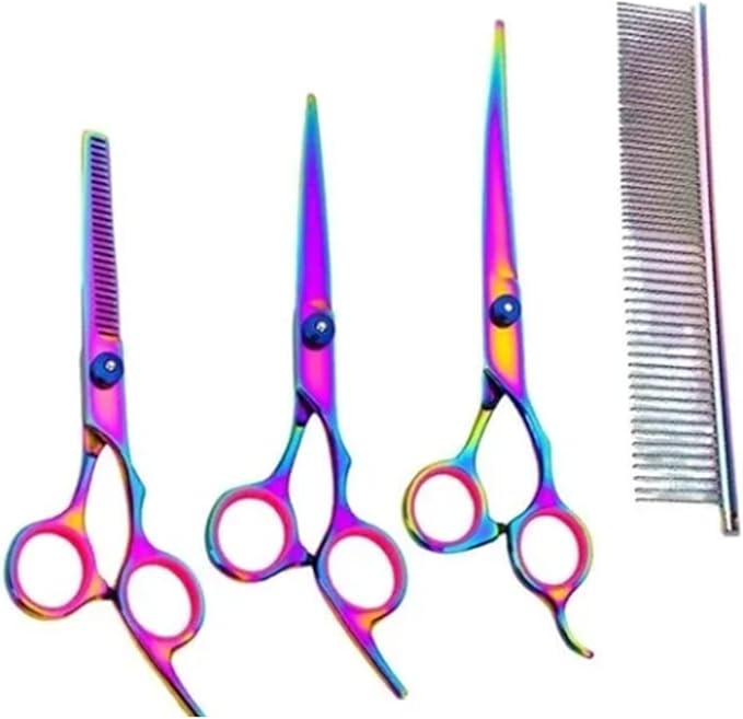 Pet Grooming Scissors Set, 7 in 1 Dog Grooming Scissors Set with Storage Box, Includes Straight & Thinning & Curved Scissors