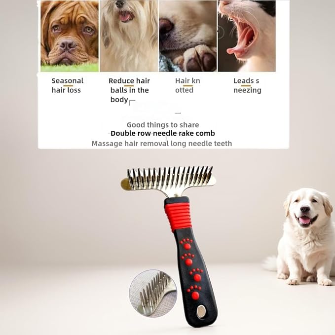 Dog comb Dog rake comb Double row raking does not hurt the skin massage Stainless steel Suitable for large cats and dogs