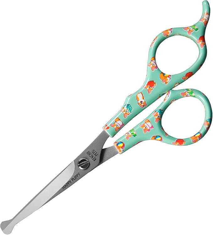 Kenchii Happy Puppy Ball Tip Shears for Dogs | Pet Grooming Essentials | Stainless Steel Trimming Scissors With Safety Blunt Tip | Dog Grooming Tools | 5.5 In