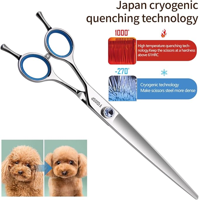 Japanese 440C Stainless Steel Dog Scissors - Super Sharp 8.0'' Straight Left Handed Large Dog Shears for Grooming Poodle