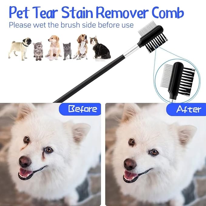 Pet Grooming Comb Kit - Flea Combs for Dog and Cat, 5Pcs Lice Combs and Tear Stain Remover Comb with Stainless Steel Teeth, Professional Pet Grooming Tool with Portable Bag for Removing Knots & Tangle