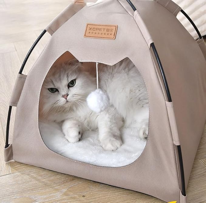 Cute Cat Teepee Cave, Cat Tent Foldable Indoor Outdoor with Thick Mat,Puppy Bed Tent,Bunny Pet Tent Teepee,Portable Dog House Teepee Tent, Cat Bed,Dog Bed Tent,Puppy Bunny,Pet Tent Teepee (O, S)