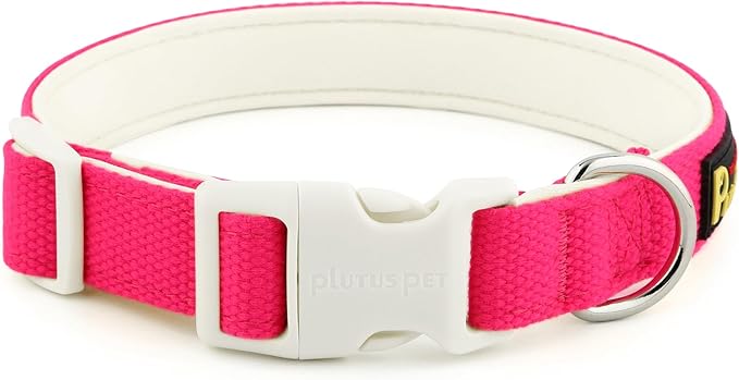 Plutus Pet Cotton Dog Collar, Heavy Duty Collar with Soft Padding, Adjustable and Comfortable for Small Medium and Large Dogs, Hot Pink, L