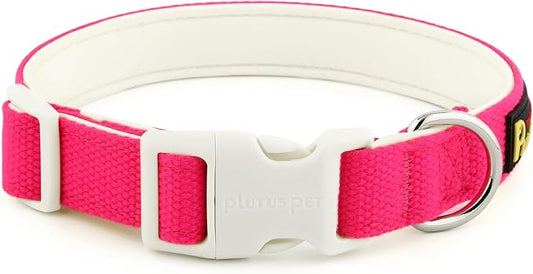 Plutus Pet Cotton Dog Collar, Heavy Duty Collar with Soft Padding, Adjustable and Comfortable for Small Medium and Large Dogs, Hot Pink, L