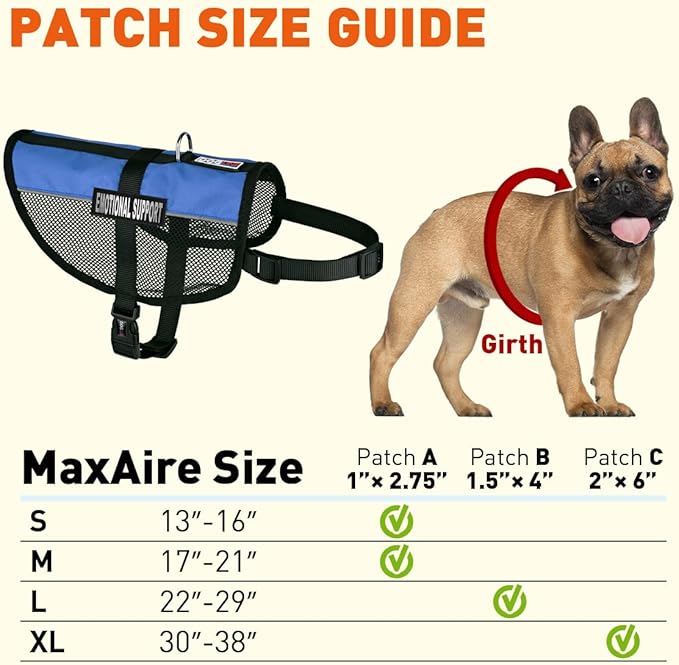 Dogline MaxAire Multi-Purpose Mesh Vest for Dogs and 2 Removable Emotional Support Patches, 30 to 38", Blue