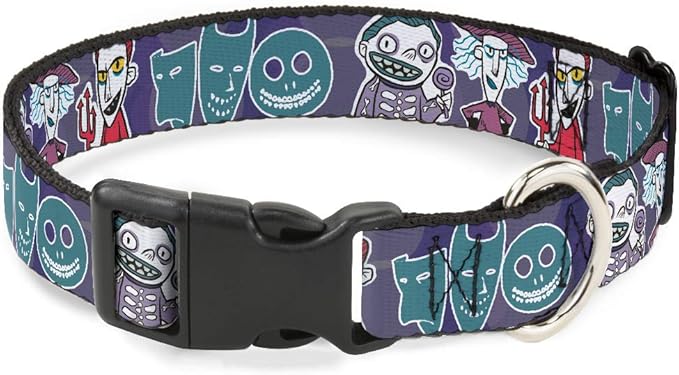 Buckle-Down Dog Collar Plastic Clip Nightmare Before Christmas Lock Shock Barrel Pose and Masks 8 to 12 Inches 0.5 Inch Wide