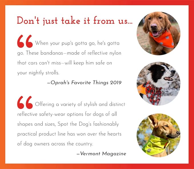 SPOT THE DOG! Reflective Dog Bandanas - High Visibility Safety Dog Accessories for Small, Large Dogs, Orange Collar, Scarf, Kerchief, Bib for Hunting, Camping, Walking at Night (Blaze Orange, M-L)