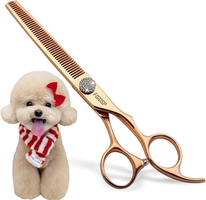 Rose Gold Titanium Thinning Shears for Dogs 46 Teeth 7'' Professional Blending Thinner Scissors for Dog Shih Tzu Teddy Pet Japanese 440C Sharp and Durable Right Handed(7,Thinner)