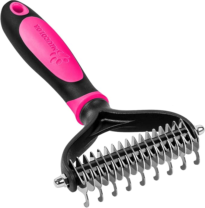 MIU COLOR Pet Grooming Brush, Deshedding Tool for Dogs & Cats(Blue) & MIU COLOR Pet Grooming Brush, 2 Sided Undercoat Rake for Dogs & Cats(Pink)