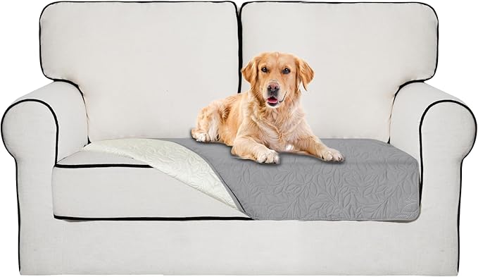 Easy-Going Waterproof Dog Bed Cover Reversible Leak Proof Pet Blanket Replacement Mat for Furniture Washable Couch Cover Sofa Cover for Dogs Cat(40x50 Inch, Light Gray/Ivory)