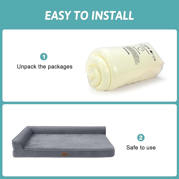 Orthopedic Dog Bed for Large Dogs,Washable Dog Sofa Beds Large, Supportive Foam Pet Couch Bed with Removable Washable Cover, Waterproof Lining and Nonskid Bottom,Grey(L,42" L x 30" W x 7.5" Th)